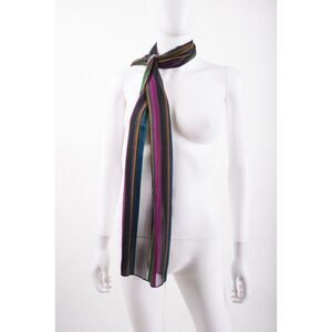 Cejon Acessories Womans Scarf Striped Black Purple blue green Polyester NWT